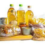 foodstuff for donation, storage and delivery. various food, past