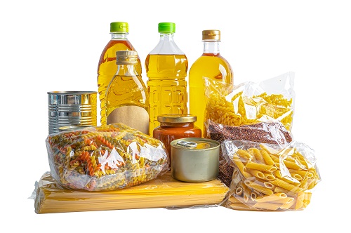 foodstuff for donation, storage and delivery. various food, past